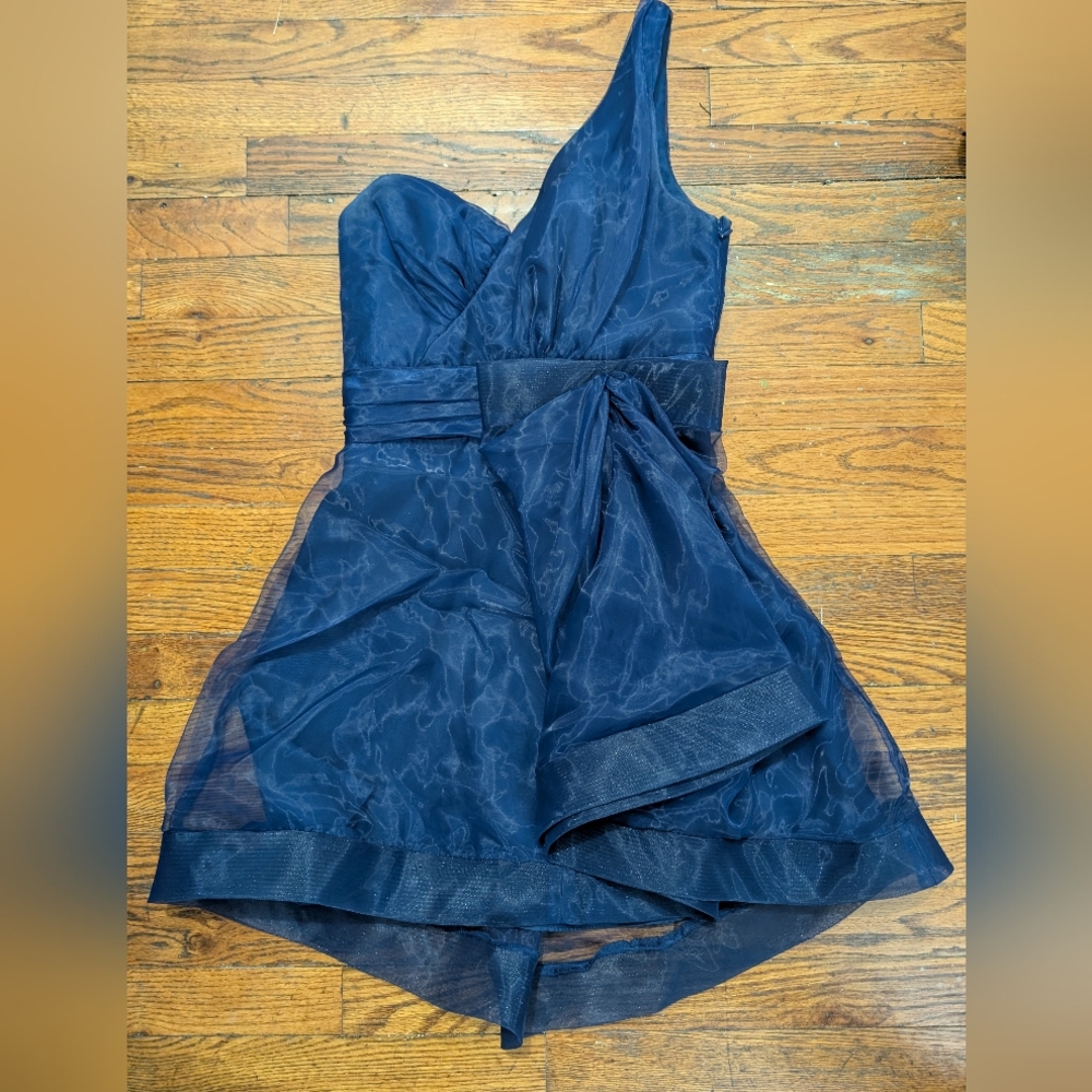 Allen Schwartz Prive Blue Organza One Shoulder Holiday Party Dress 4 S